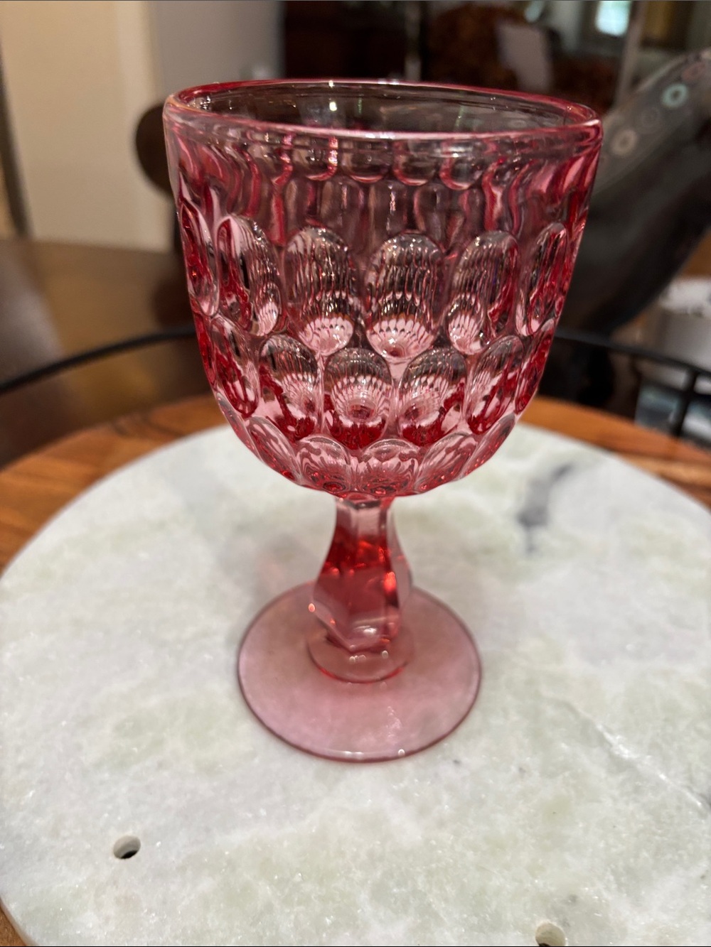 Pink Fenton Glass Colonial Thumbprint water goblet. - Picture 3 of 5